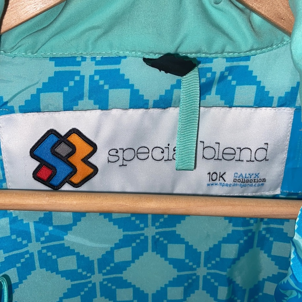 Special Blend Snowboard Jacket Size Medium Green & Blue Stripe Pattern Hooded - Picture 6 of 10